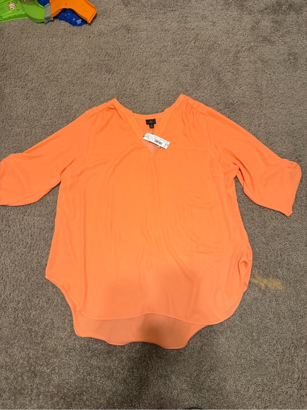 Worthington Coral-Orange V-Neck Blouse